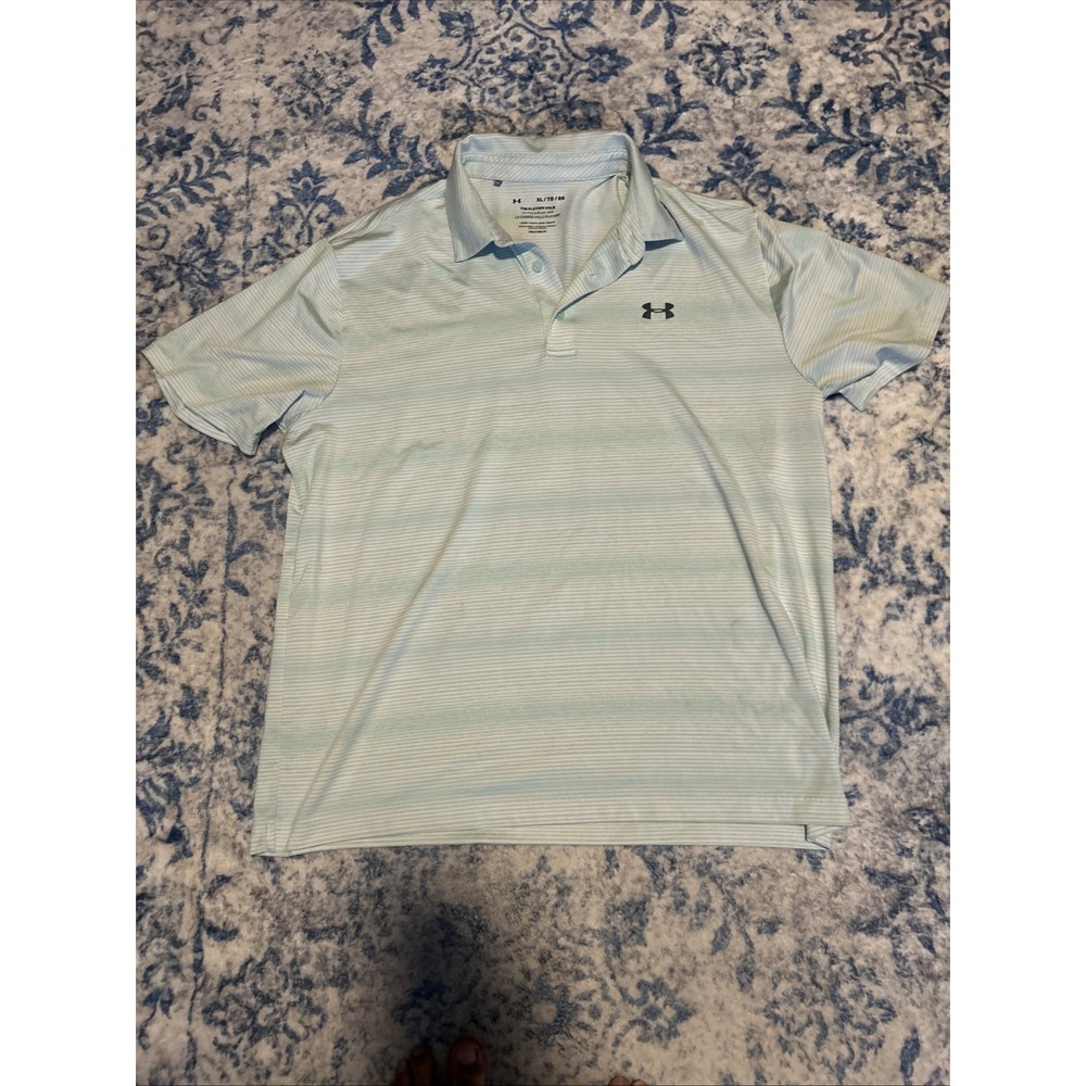Under Armour The Playoff Polo Shirt Mens XL Green Blue Stripe LIMITED USE Golf